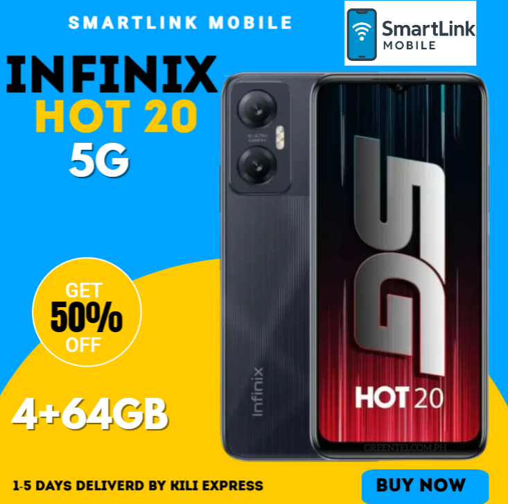 Refurbished Infinix Hot 20 5G 4GB RAM + 64GB ROM 50MP+8MP Camera 5000mAh 120Hz Display (Dual SIM) Android Smartphone