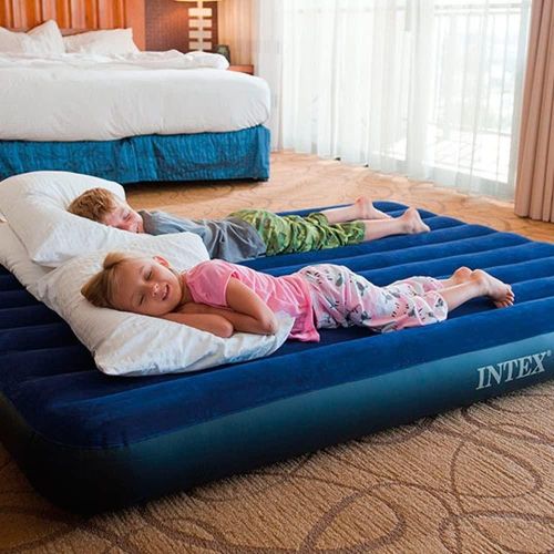 Intex Portable and Inflatable Standard Downy Air Mattress: Fiber-Tech - 10" - Twin(3x6), ( 4x6), Queen( 5x6), King(6x6). For Use at Home, Camping, Travelling, for Guests. + 1 Free Pump.