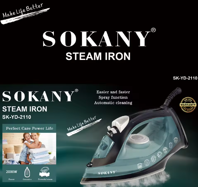 2000W Electric Steam Iron For Clothes. Fast Heating Iron With Ceramic Coating Soleplate, Adjustable Thermostat Dial & Spray Mist. Self-Cleaning Iron For Clothes At Home Or Office.