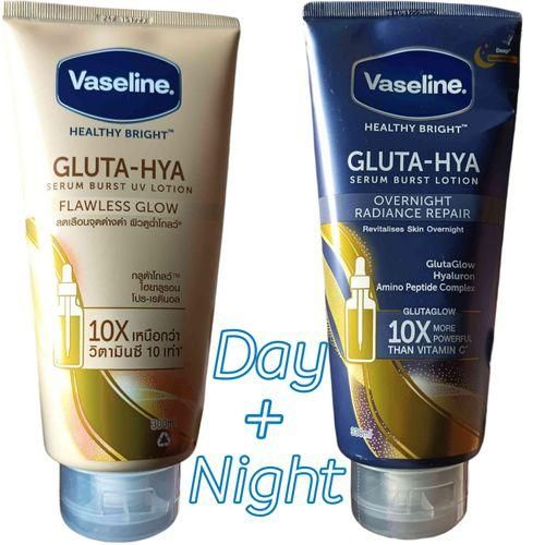 Vaseline GLUTA-HYA Day & Night Serum Burst Combo:-Overnight Radiance Repair Lotion & Flawless Glow UV Lotion