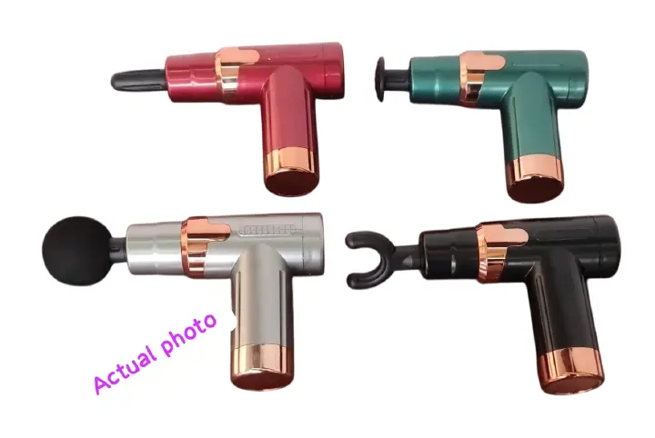 💪✨ New Arrival! Top Quality 4-Head Rechargeable Physiotherapy Massage Gun – 6-Speed Deep Tissue Muscle Relaxer with Golden Ring Design 🌟