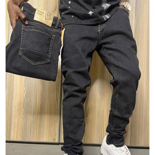 high quality Men's Classic Denim Work Pants with Pockets, Slim Fit Stretch Jeans, and Casual Trousers ragged, patched skinny