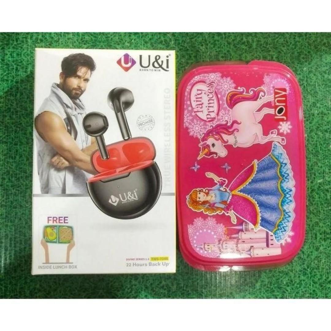U and I lunch TWS Earbuds with durable lunch box ,TWS pods ,charge cable and extra pod case