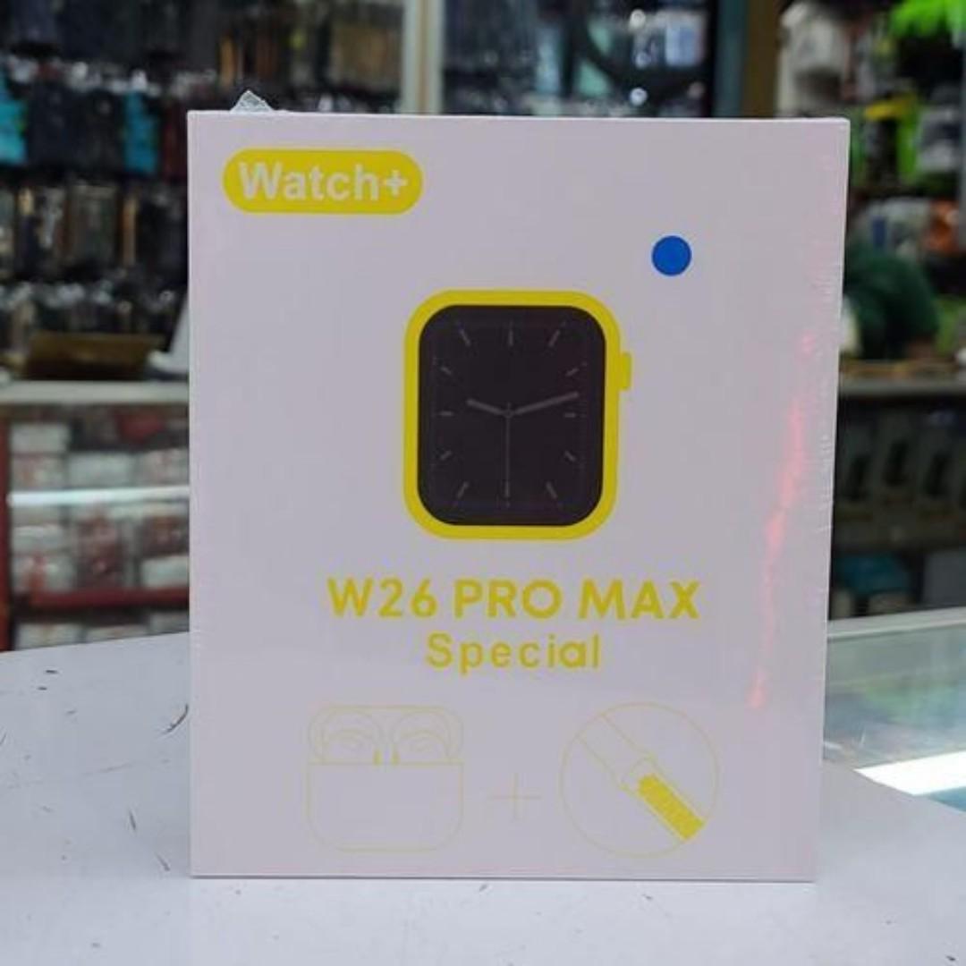 W 26 pro max smart watch with 44mm display, Bluetooth and free Airpods