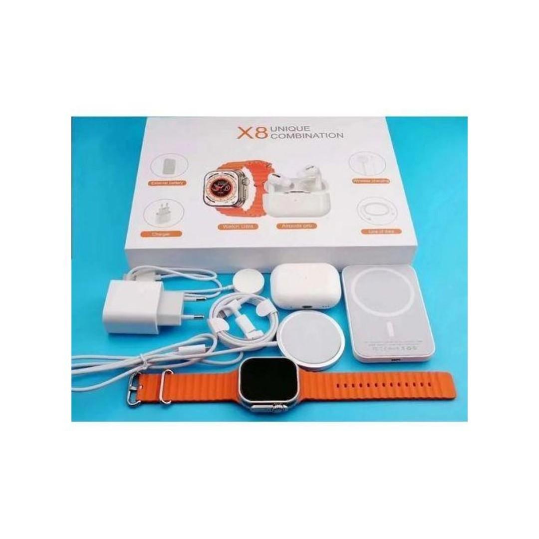 X8 super smart watch with earbuds, wireless power Banks and a charger