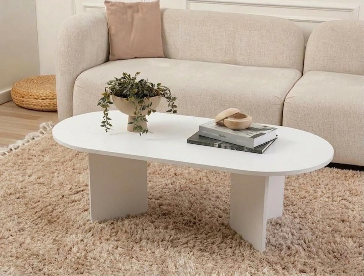 ​Modern Oval Coffee Table - Premium MDF Wood Finish Center Table for Living Room, Office & Home Decor - Elegant Wooden Tea Table with Sturdy Pedestal Base - Durable, Stylish & Easy Assembly Furniture