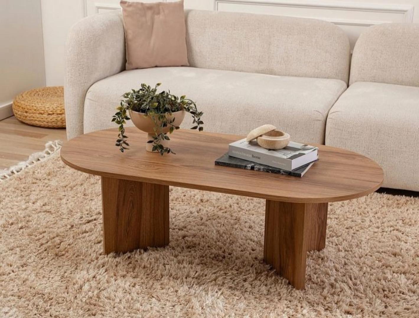 ​Modern Oval Coffee Table - Premium MDF Wood Finish Center Table for Living Room, Office & Home Decor - Elegant Wooden Tea Table with Sturdy Pedestal Base - Durable, Stylish & Easy Assembly Furniture