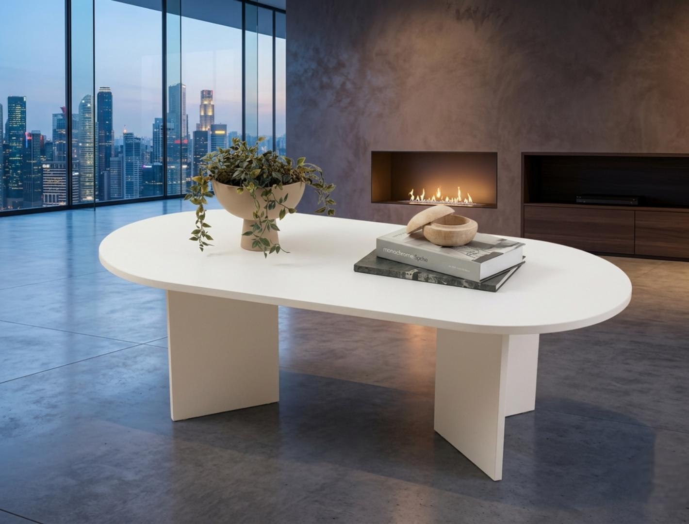 ​Modern Oval Coffee Table - Premium MDF Wood Finish Center Table for Living Room, Office & Home Decor - Elegant Wooden Tea Table with Sturdy Pedestal Base - Durable, Stylish & Easy Assembly Furniture