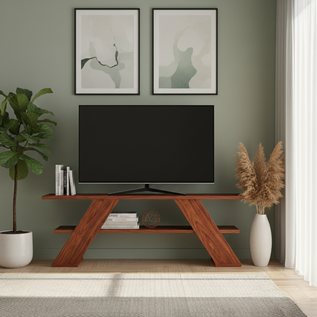 Modern Nordic TV Stand Console & Coffee Table with Open Storage Shelf, Stylish Industrial A-Frame Metal Legs, Durable Wood Grain Finish Media Center for Living Room, Bedroom, Office - 120cm, Oak/White