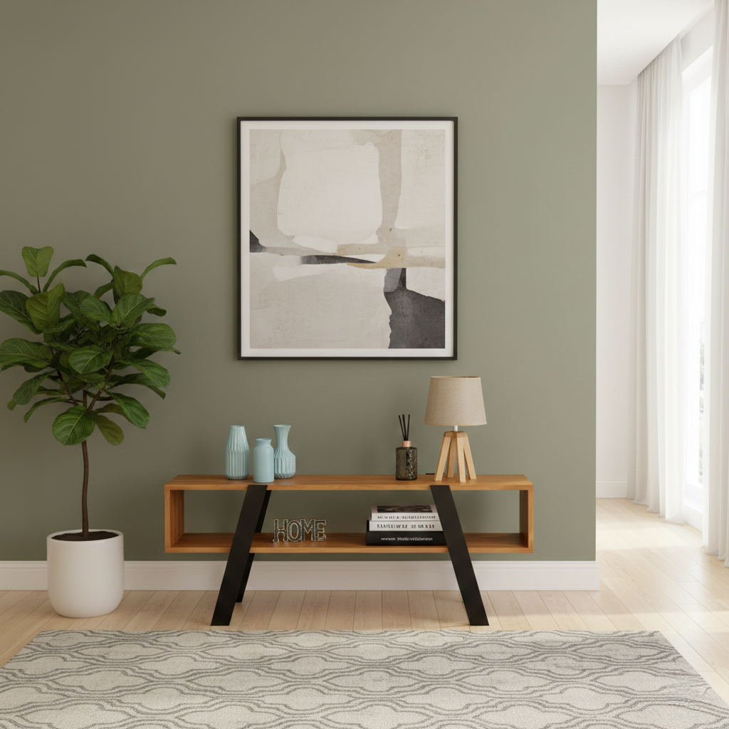 Modern Nordic TV Stand Console & Coffee Table with Open Storage Shelf, Stylish Industrial A-Frame Metal Legs, Durable Wood Grain Finish Media Center for Living Room, Bedroom, Office - 120cm, Oak/White