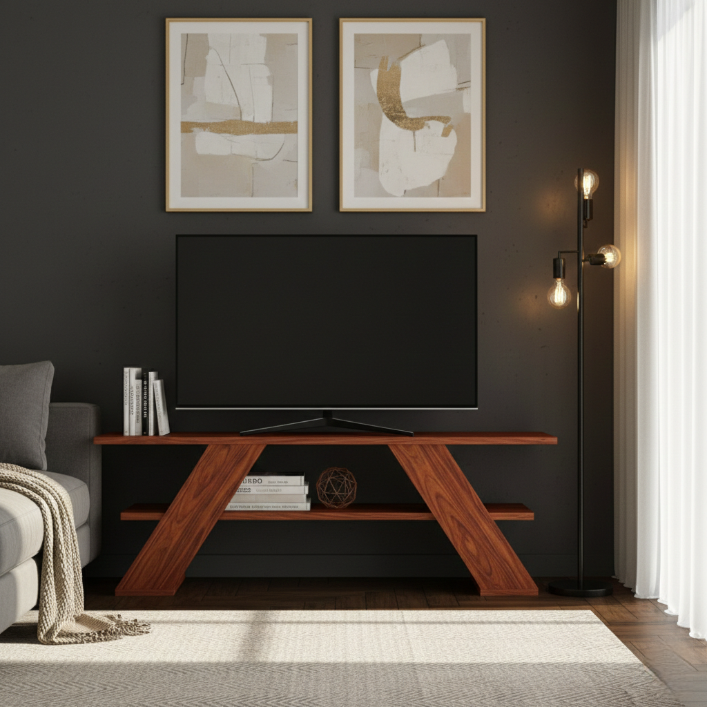 Modern Nordic TV Stand Console & Coffee Table with Open Storage Shelf, Stylish Industrial A-Frame Metal Legs, Durable Wood Grain Finish Media Center for Living Room, Bedroom, Office - 120cm, Oak/White