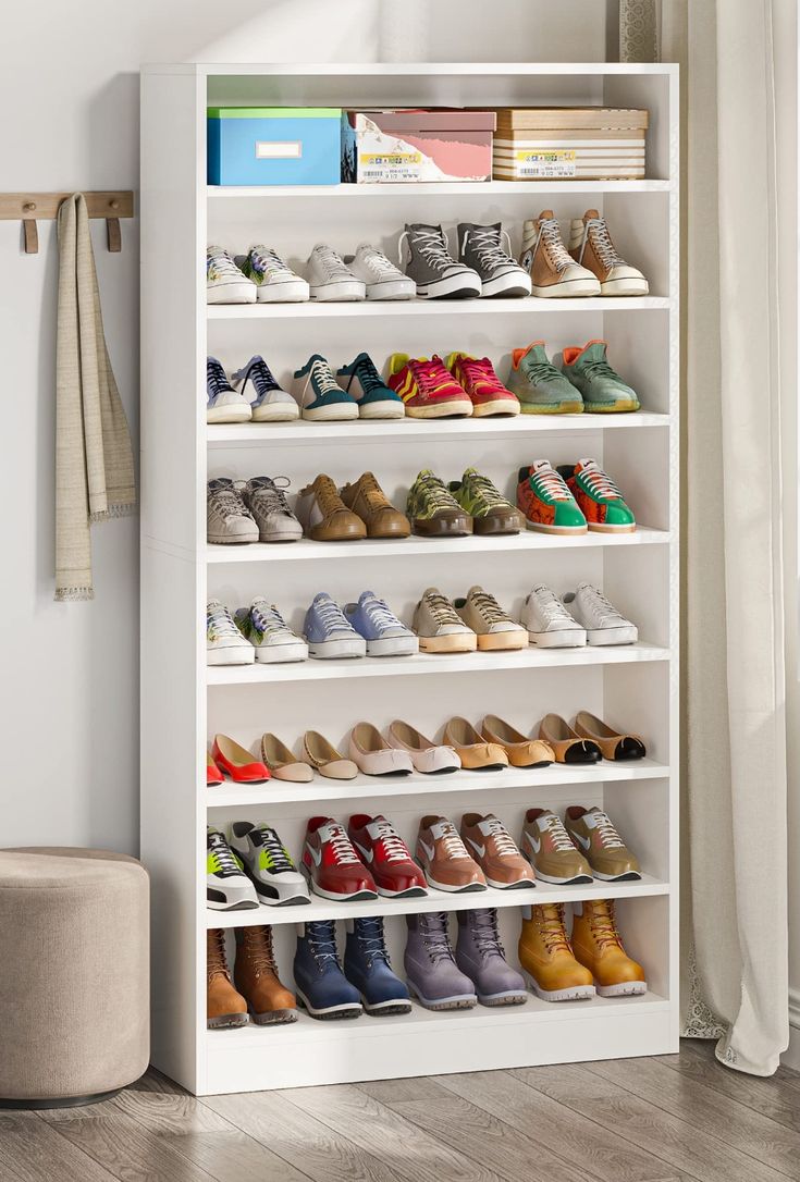 ​Modern 8-Tier Wooden Shoe Rack Organizer Cabinet - Black or White Elegant Finish - Large Capacity Free Standing Shoe Storage Shelf for Entryway & Bedroom - Heavy Duty Multi-functional Home Furniture