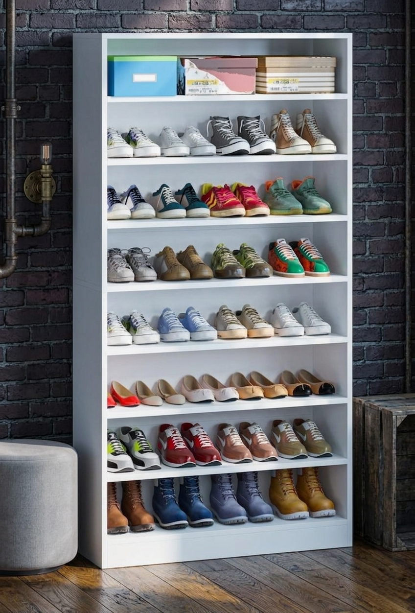 ​Modern 8-Tier Wooden Shoe Rack Organizer Cabinet - Black or White Elegant Finish - Large Capacity Free Standing Shoe Storage Shelf for Entryway & Bedroom - Heavy Duty Multi-functional Home Furniture
