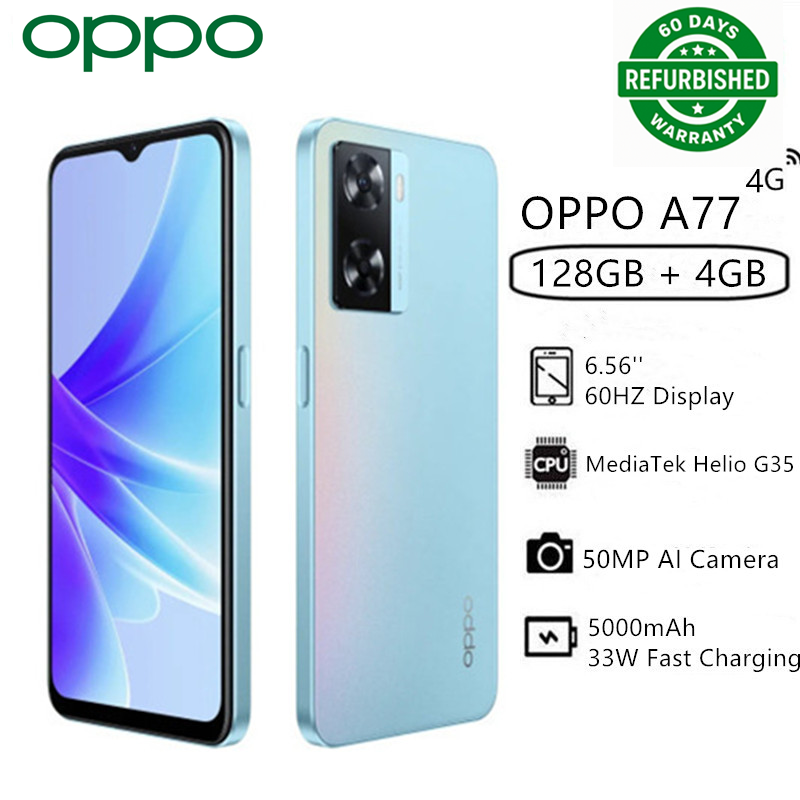 Refurbished Oppo A77 6.56" 4GB +128GB 50MP AI Dual Camera 33W Fast Charging 5000mAh Dual Sim 4G Smart Phones