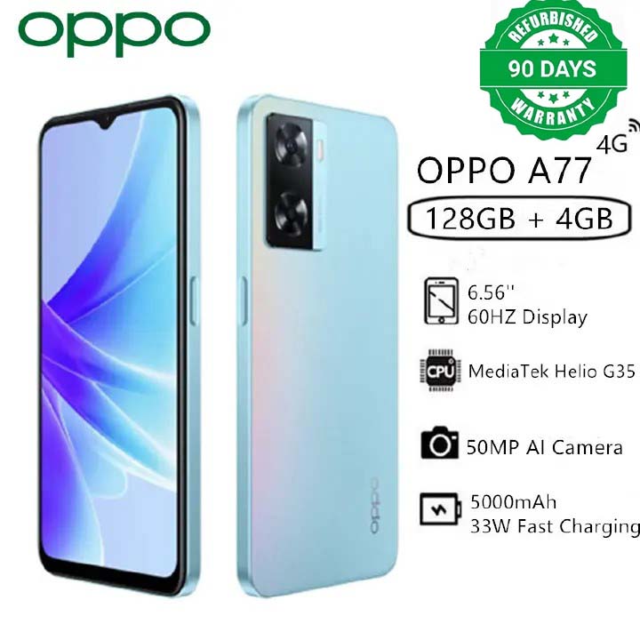 Refurbished Oppo A77 6.56" 4GB +128GB 50MP AI Dual Camera 33W Fast Charging 5000mAh Dual Sim 4G Smart Phones(Device Only, No Original Accessories!)