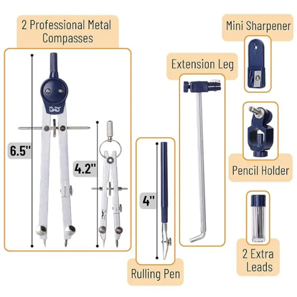 Technical Drawing Set, Mathematical & Engineering Geometry & Technical Drawing Compass Set, student stationery, school supplies, mathematical instruments,9 Piece Student Drawing & Drafting Set