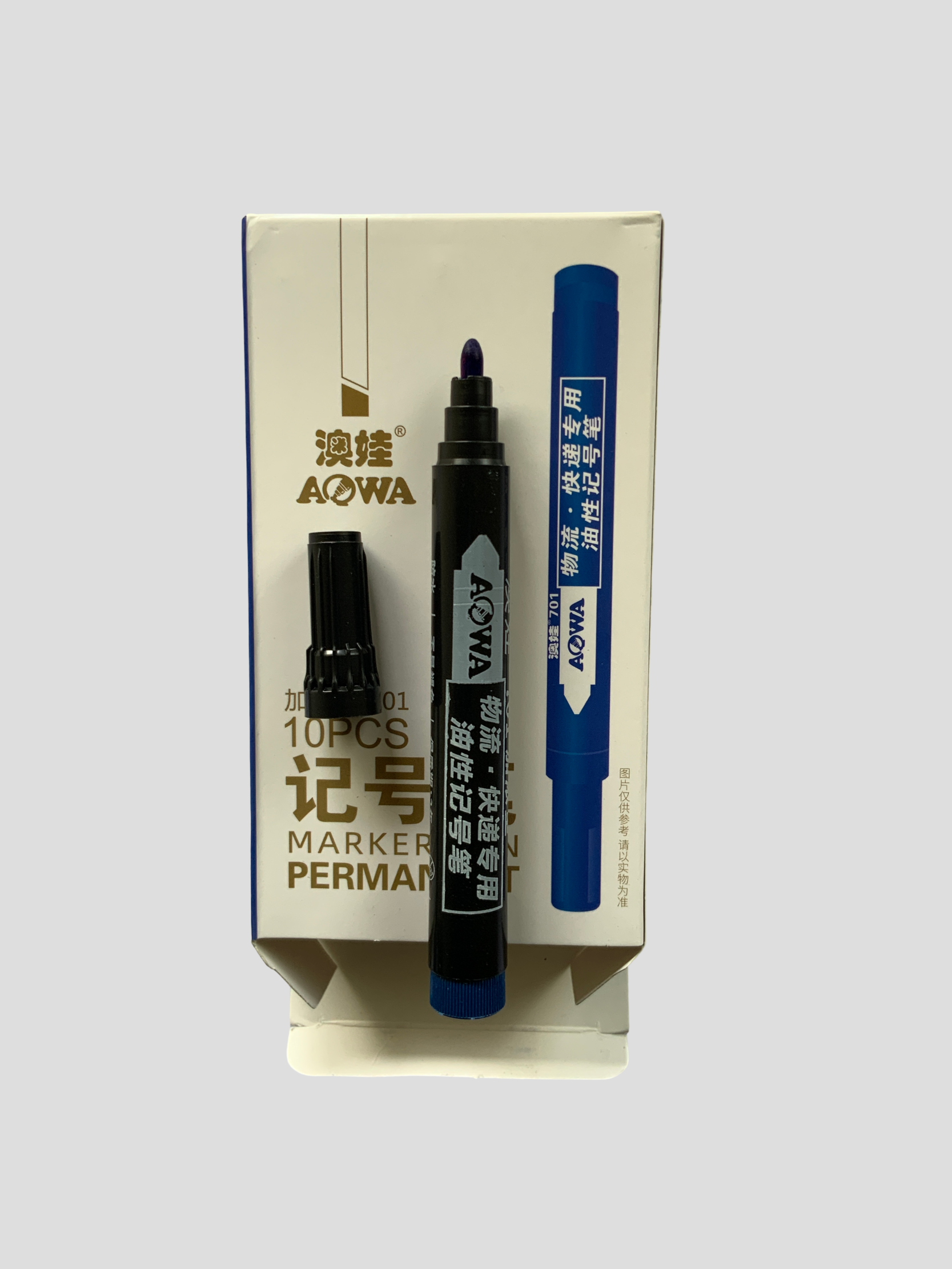 AOWA 701 Permanent Marker Pen (Box of 10)  Blue/Red/Black Waterproof Permanent Marker Set Office/School Marker Pens