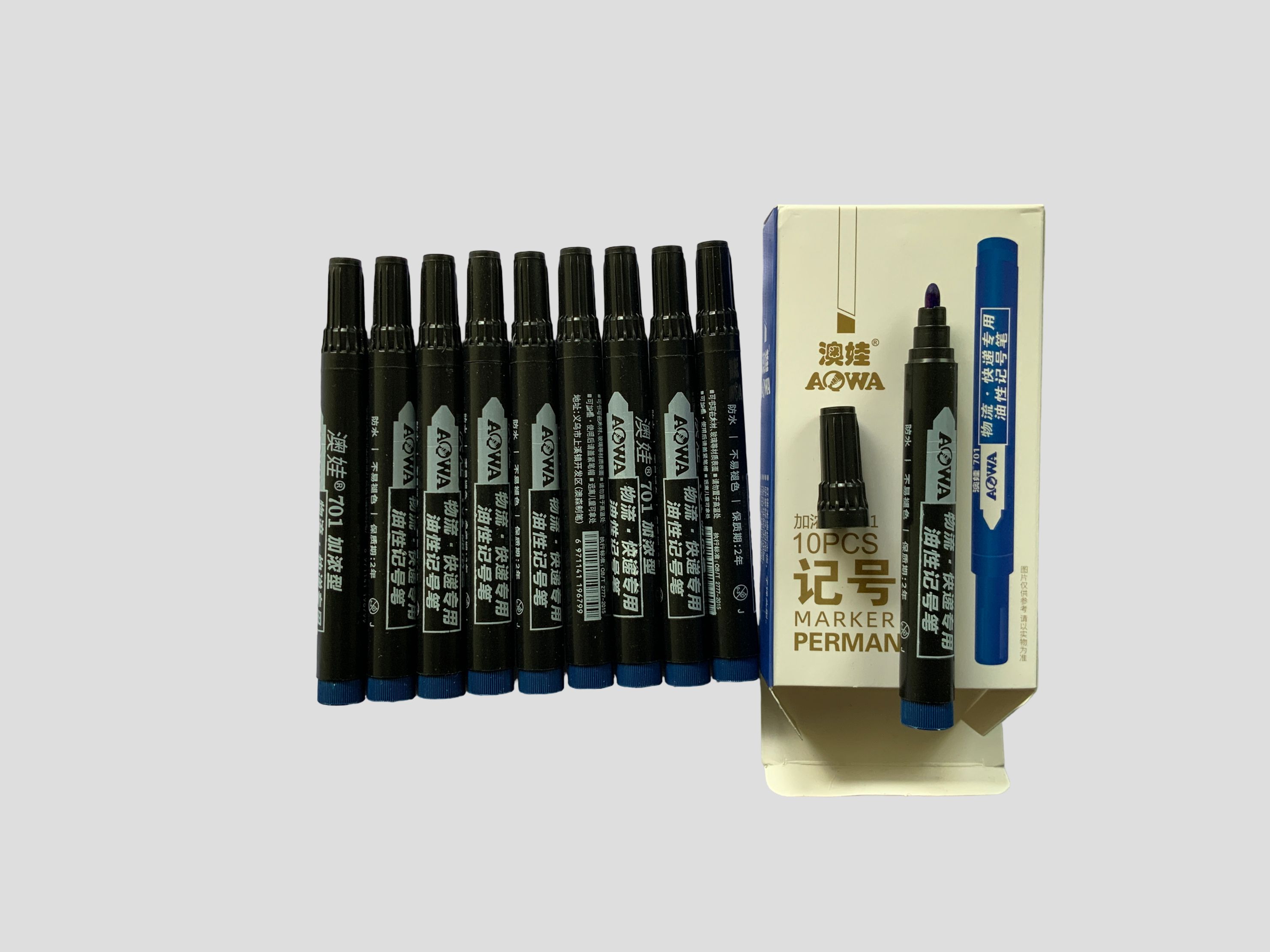 AOWA 701 Permanent Marker Pen (Box of 10)  Blue/Red/Black Waterproof Permanent Marker Set Office/School Marker Pens