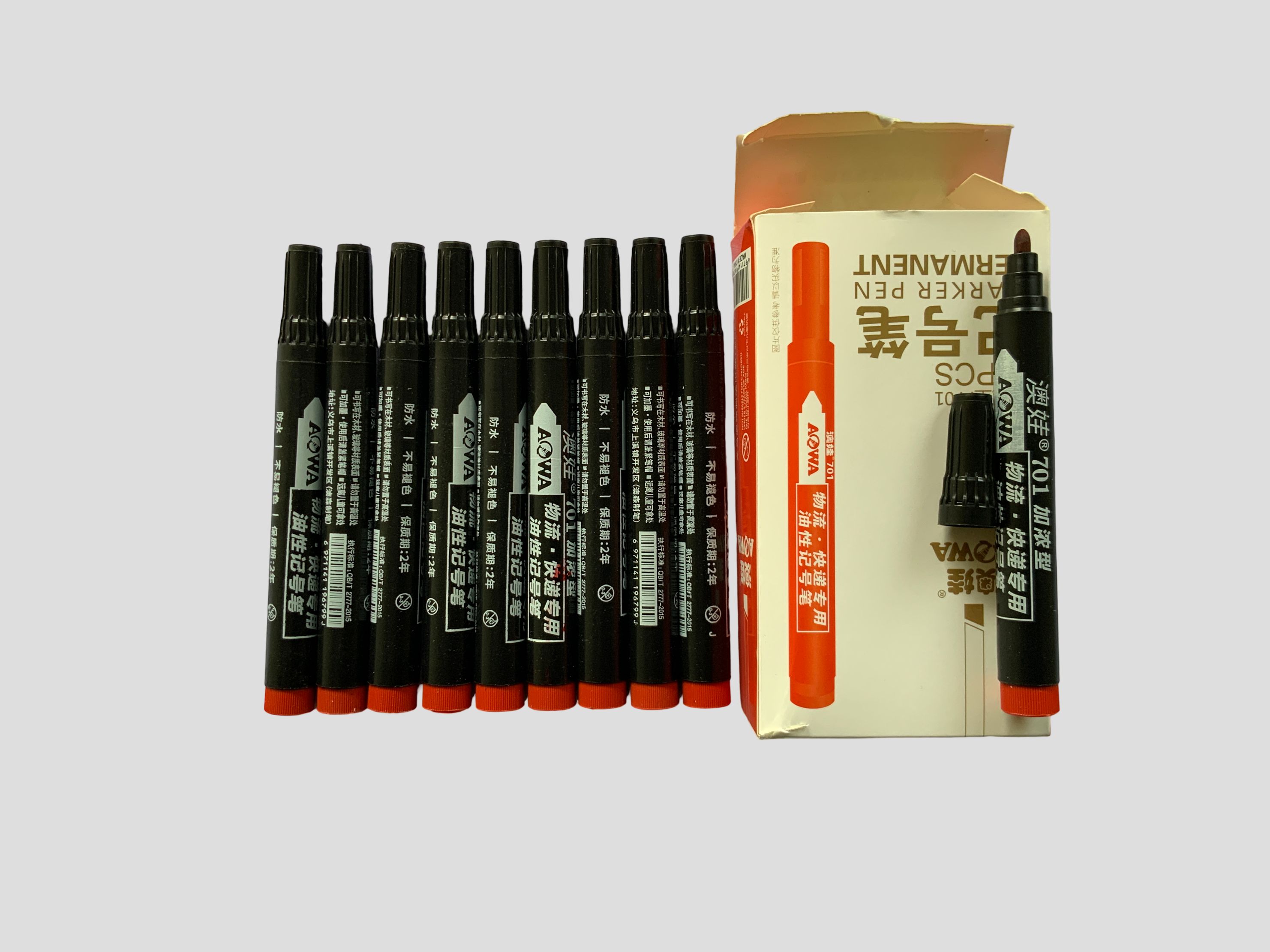 AOWA 701 Permanent Marker Pen (Box of 10)  Blue/Red/Black Waterproof Permanent Marker Set Office/School Marker Pens