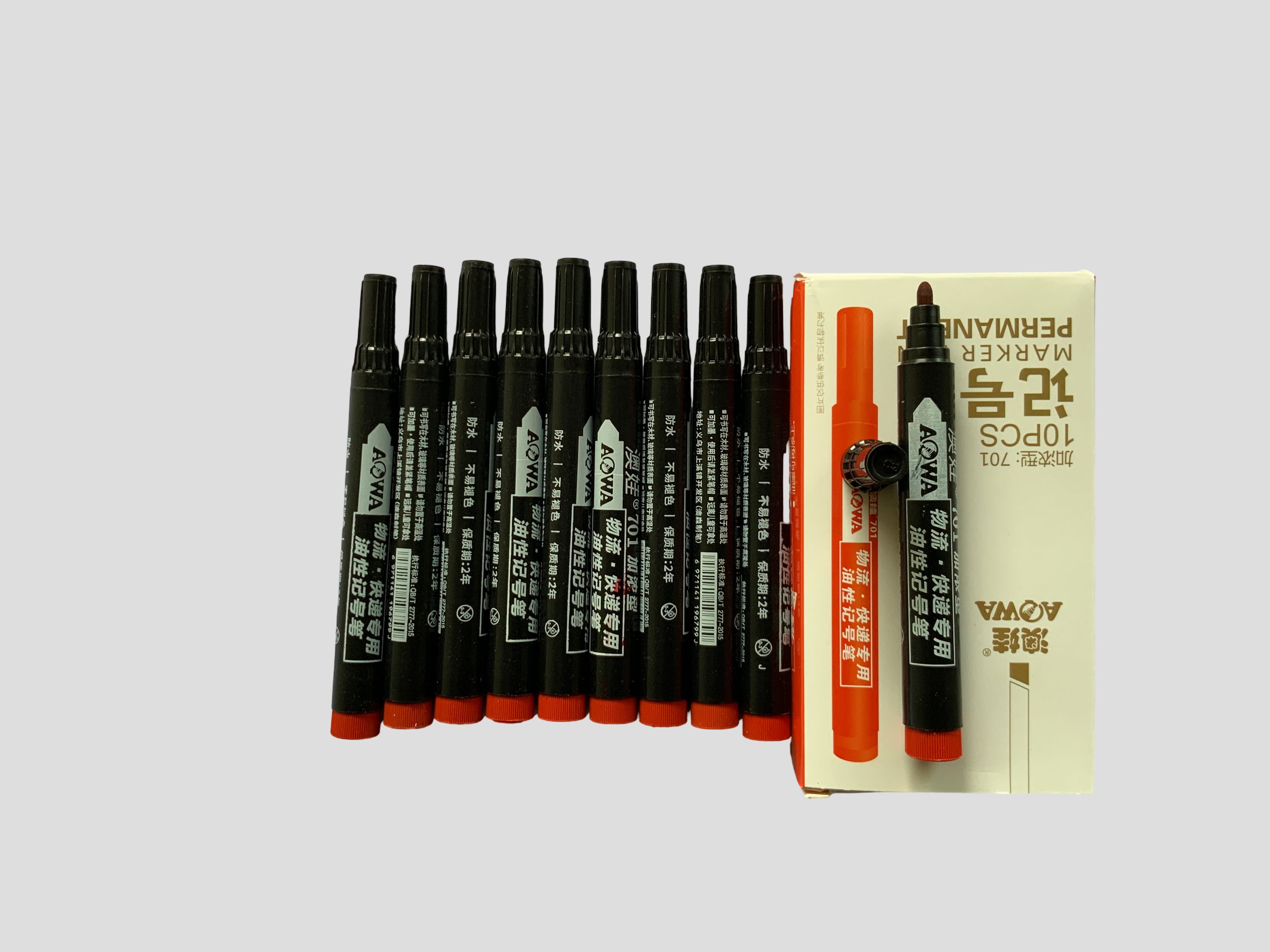 AOWA 701 Permanent Marker Pen (Box of 10)  Blue/Red/Black Waterproof Permanent Marker Set Office/School Marker Pens