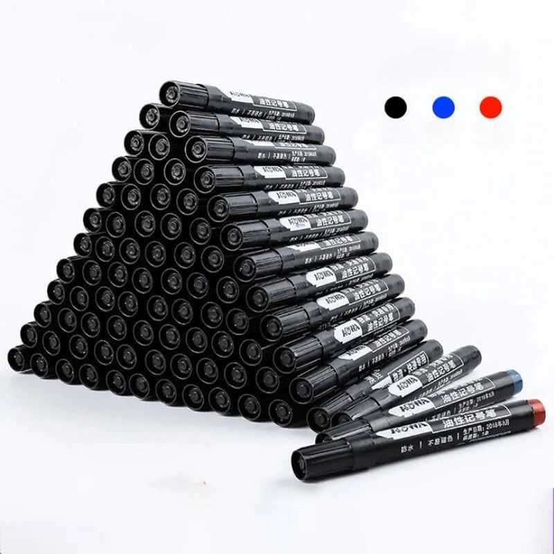 AOWA 701 Permanent Marker Pen (Box of 10)  Blue/Red/Black Waterproof Permanent Marker Set Office/School Marker Pens