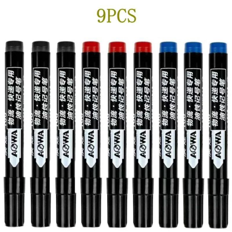 AOWA 701 Permanent Marker Pen (Box of 10)  Blue/Red/Black Waterproof Permanent Marker Set Office/School Marker Pens
