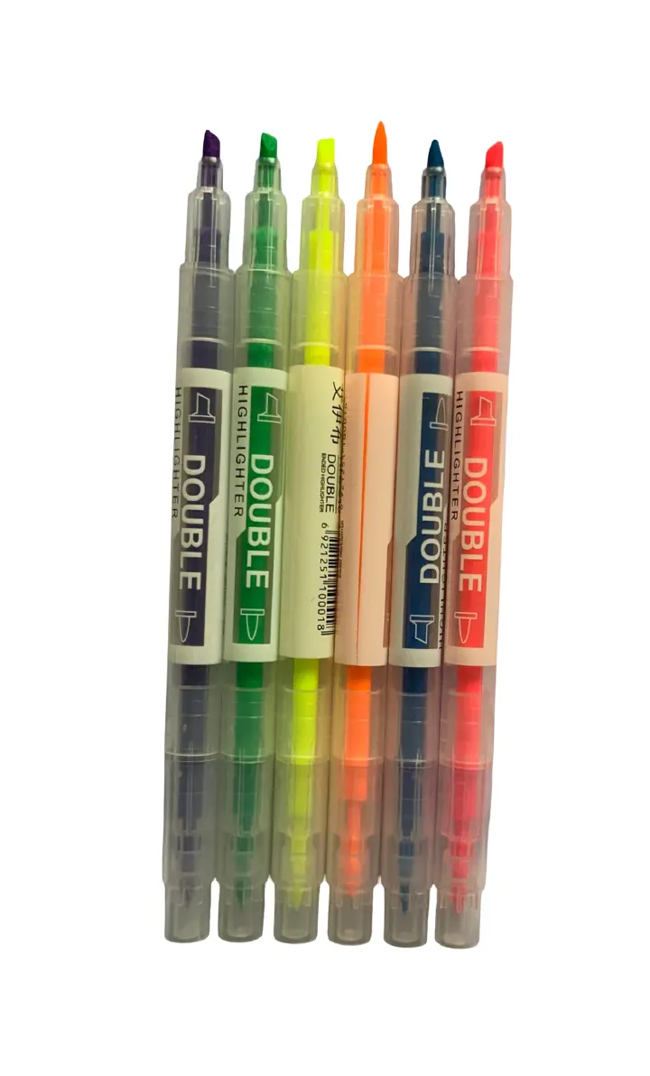 AYB-816 Double-Ended Highlighter Pen Set  6pcs Fluorescent Color Dual Tip Highlighters  AYB Double Head Highlighter Pens  Dual Tip Neon Highlighter Markers Set