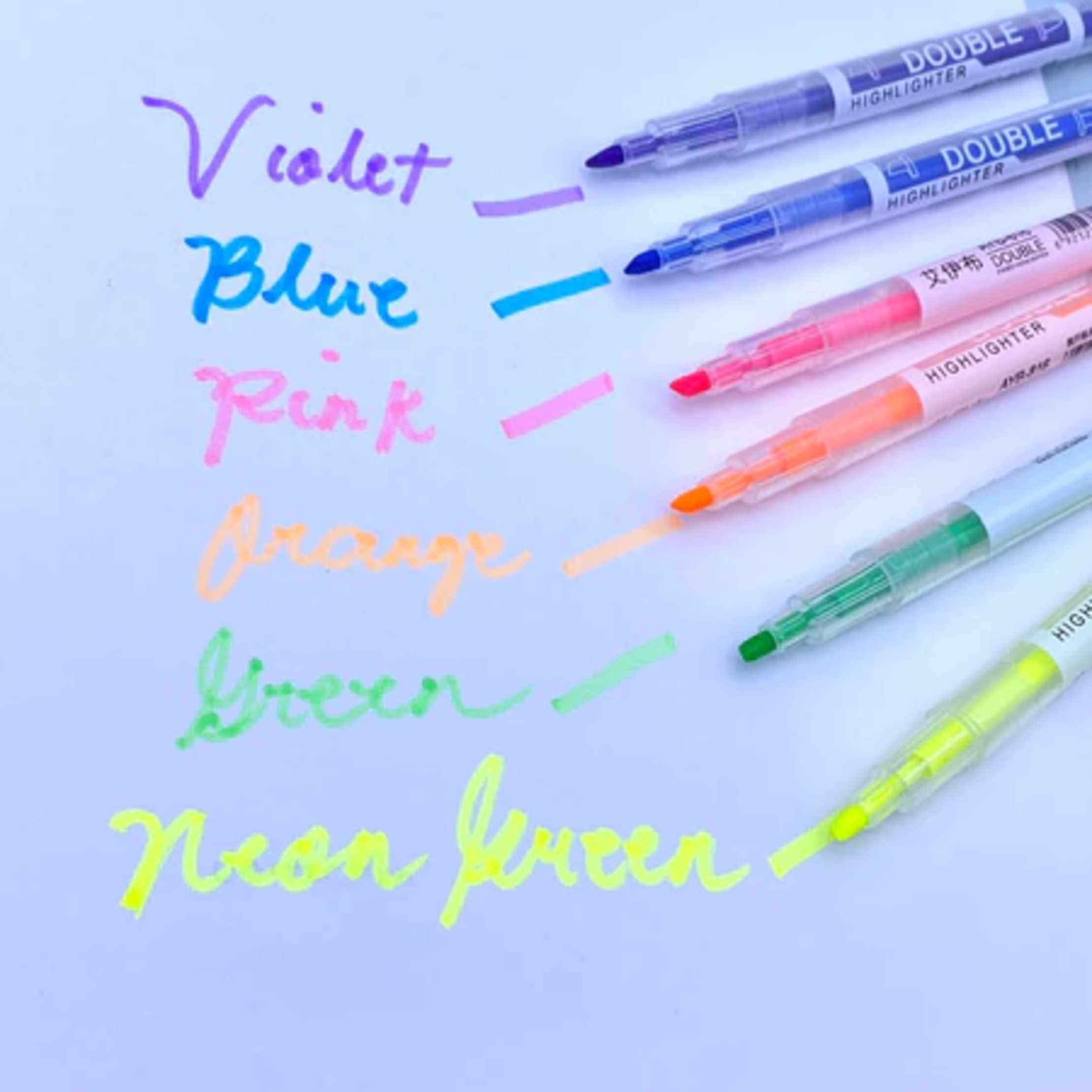 AYB-816 Double-Ended Highlighter Pen Set  6pcs Fluorescent Color Dual Tip Highlighters  AYB Double Head Highlighter Pens  Dual Tip Neon Highlighter Markers Set