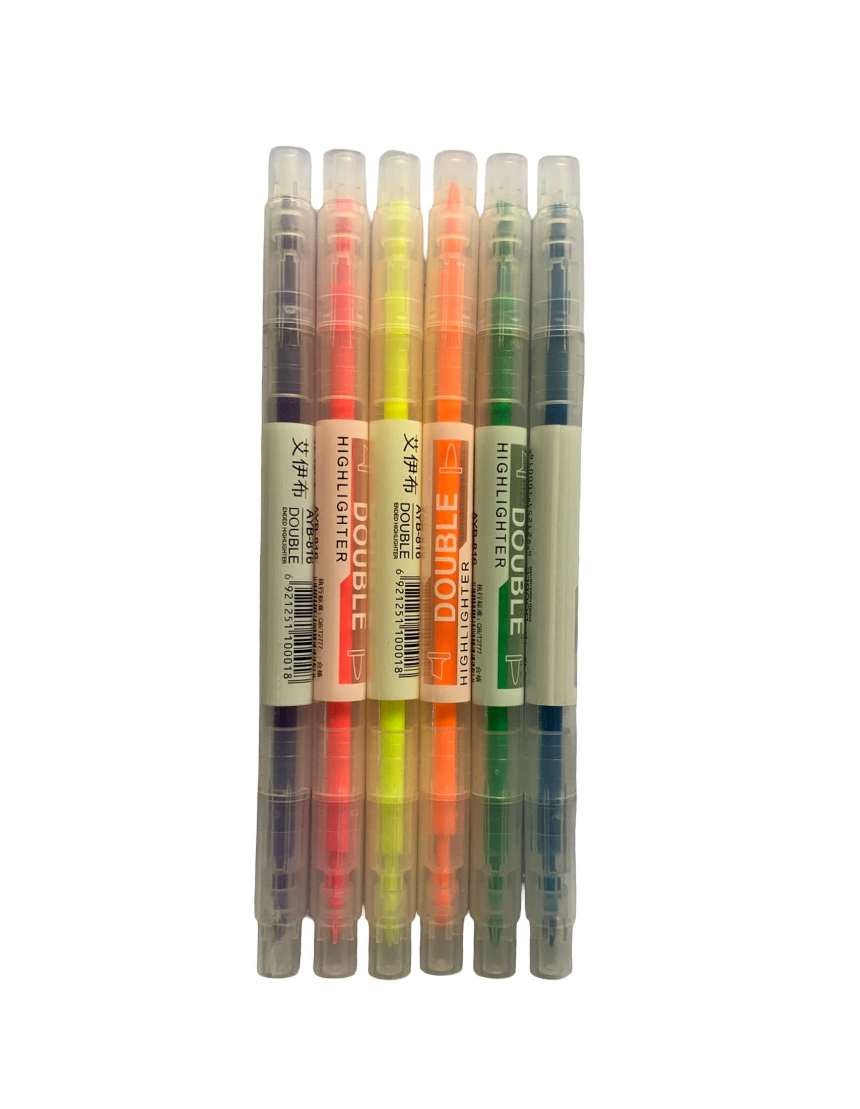 AYB-816 Double-Ended Highlighter Pen Set  6pcs Fluorescent Color Dual Tip Highlighters  AYB Double Head Highlighter Pens  Dual Tip Neon Highlighter Markers Set