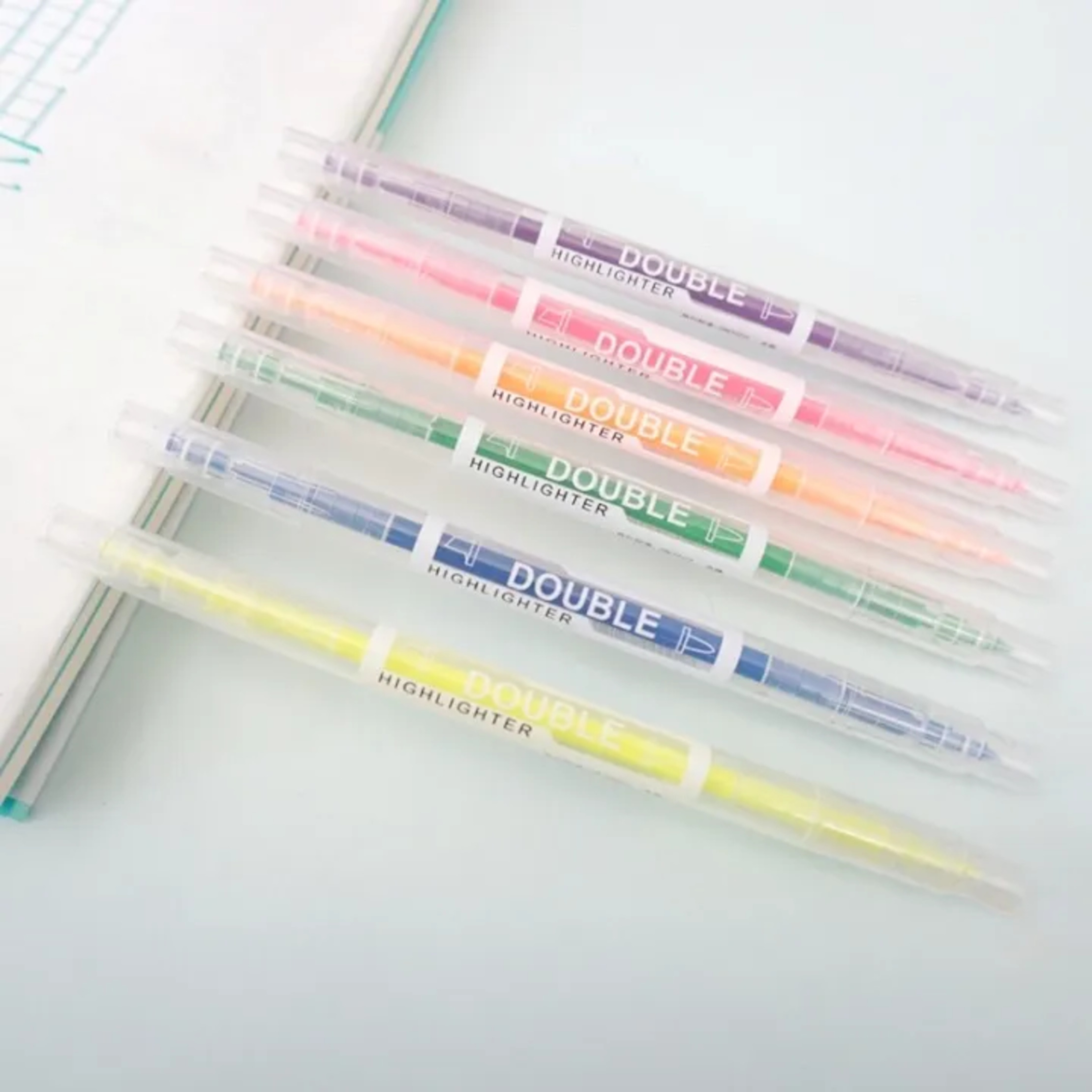AYB-816 Double-Ended Highlighter Pen Set  6pcs Fluorescent Color Dual Tip Highlighters  AYB Double Head Highlighter Pens  Dual Tip Neon Highlighter Markers Set