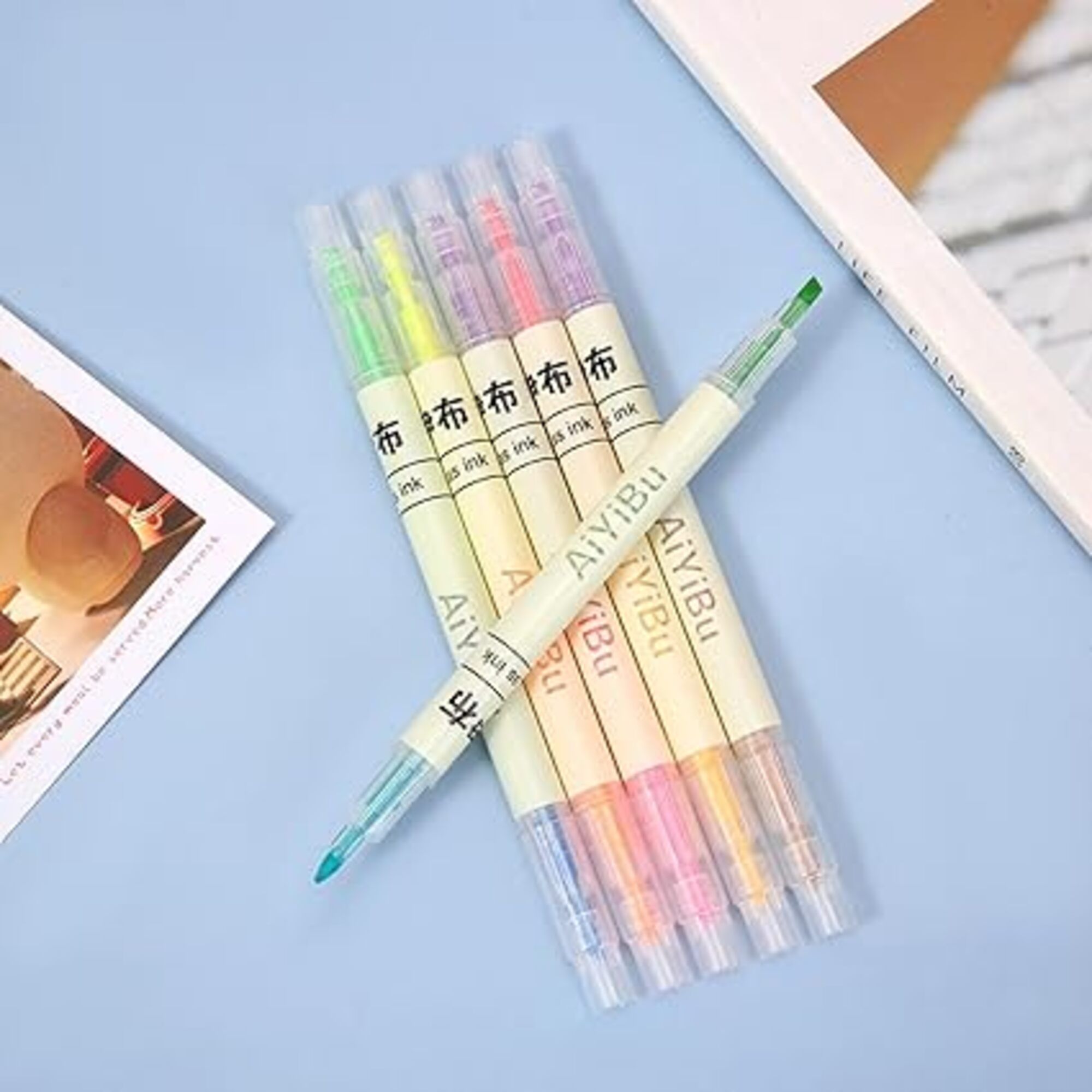 AYB-816 12 Colors Double-Ended Highlighter Pen Set  6pcs Fluorescent Color Dual Tip Highlighters  AYB Double Head Highlighter Pens  Dual Tip Neon Highlighter Markers Set