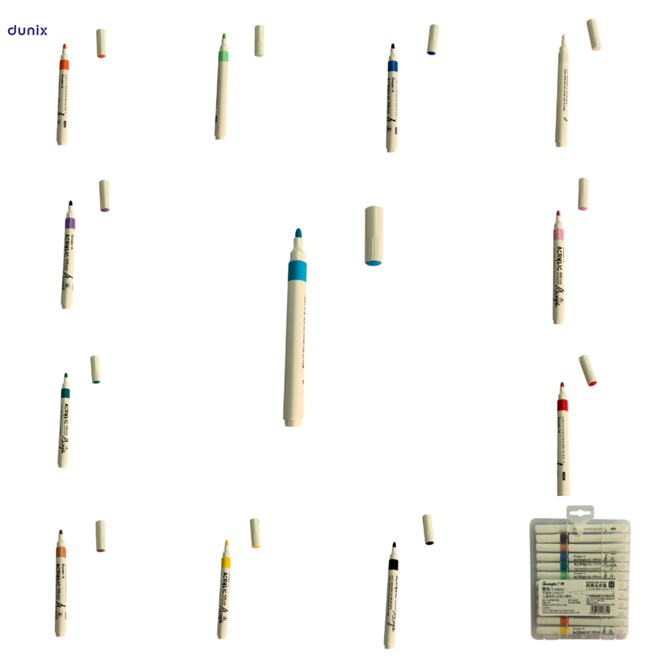 Guangbo H02248 Acrylic Marker 12 Colors Set  Permanent Acrylic Paint Marker Pens