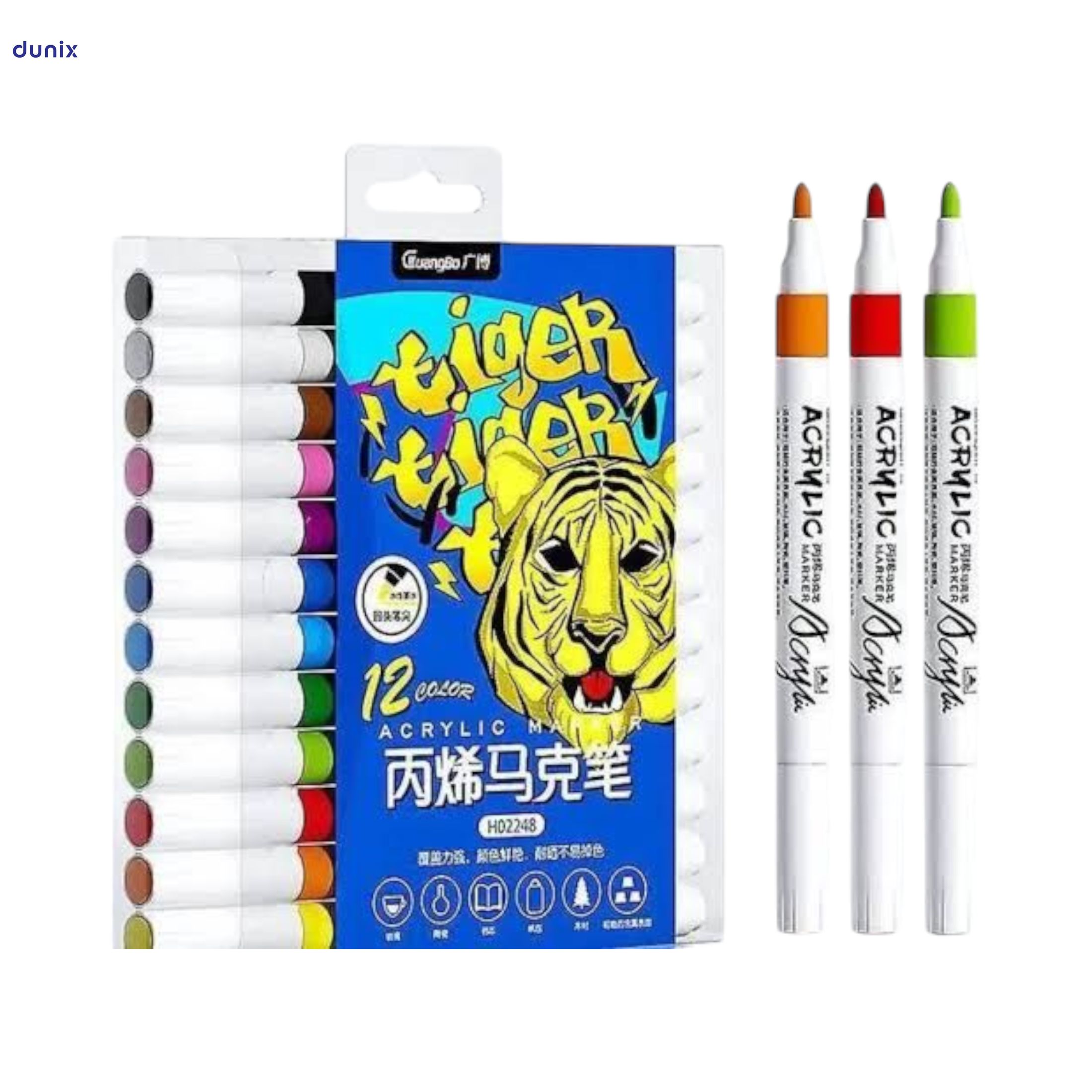 Guangbo H02248 Acrylic Marker 12 Colors Set  Permanent Acrylic Paint Marker Pens
