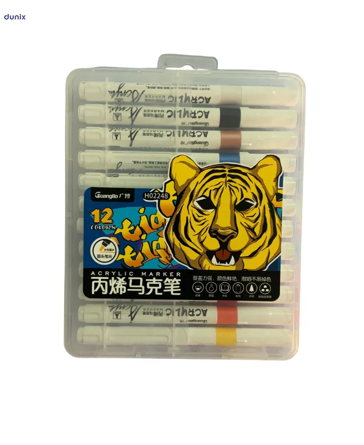 Guangbo H02248 Acrylic Marker 12 Colors Set  Permanent Acrylic Paint Marker Pens