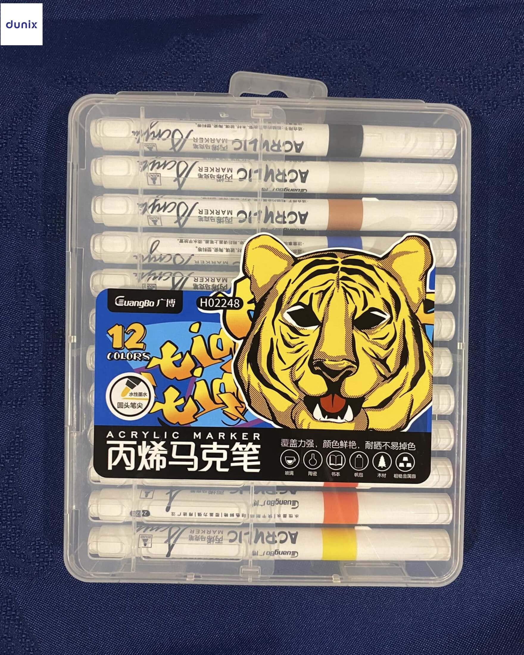 Guangbo H02248 Acrylic Marker 12 Colors Set  Permanent Acrylic Paint Marker Pens
