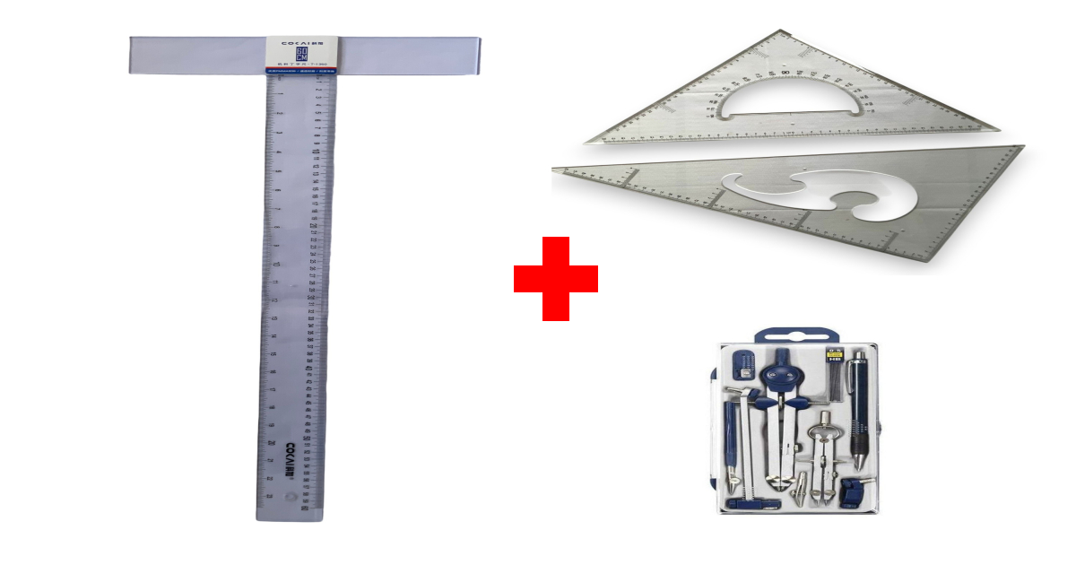 Complete Technical Drawing Geometry Set (Cokai T-1360, 9 pcs Set, 45 cm Set Squares)  Professional Geometry & Drafting Tools Kit  Comprehensive Technical Drawing Instruments Bundle