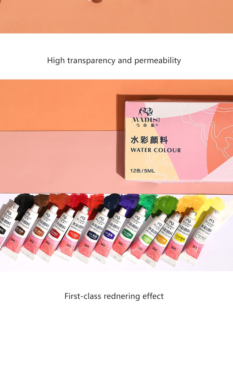 Madisi Watercolour 12 Colors Set 12pcs Watercolor 5ml Paint Tubes  Student Watercolor Set