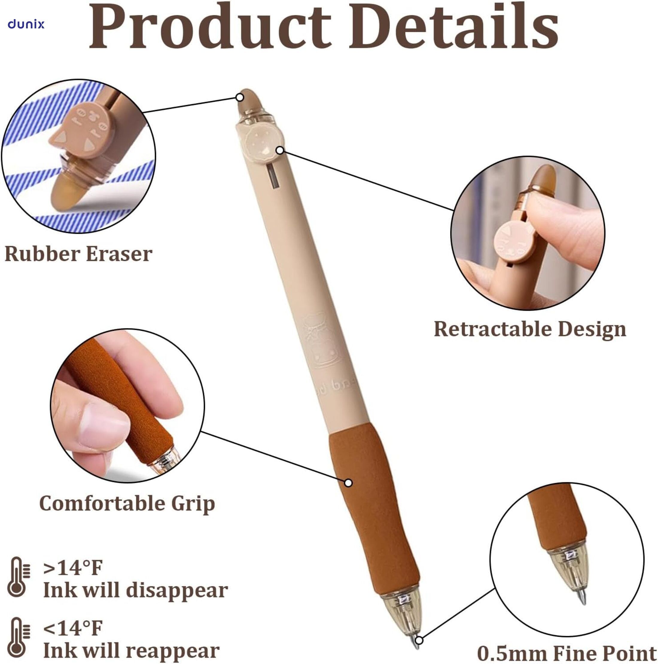 Erasable Gel Pens, Cute Retractable Gel Pens, Black Ink Pen, with Eraser Clear, Smooth Writing Comfortable to Use for Note Taking Marking Planner Crossword Puzzles