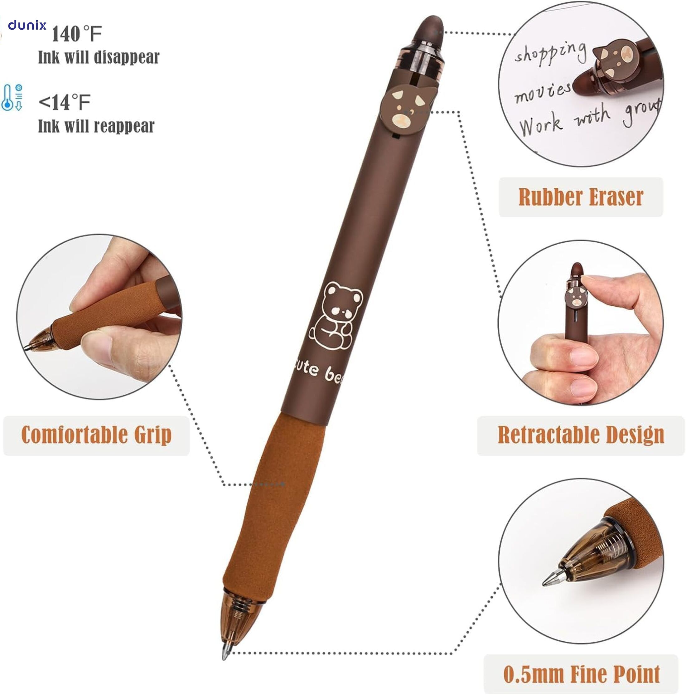 Erasable Gel Pens, Cute Retractable Gel Pens, Black Ink Pen, with Eraser Clear, Smooth Writing Comfortable to Use for Note Taking Marking Planner Crossword Puzzles