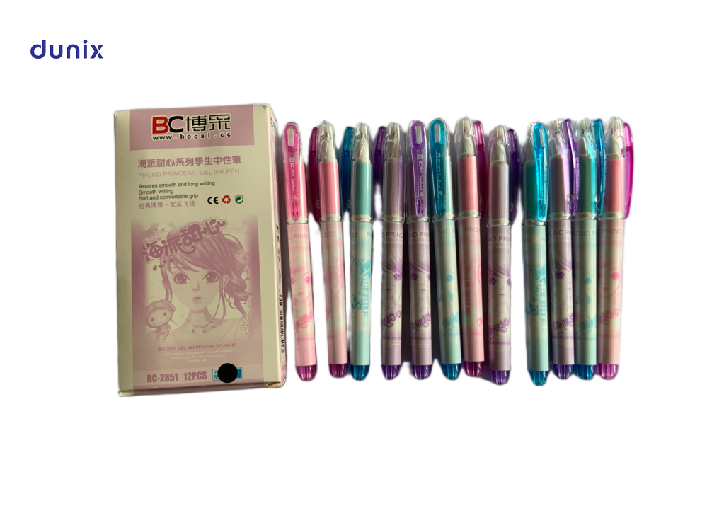 BC-2851 Pround Princess Gel Ink Pens – Smooth Writing, Cute Design, Student Stationery Set (12pcs)