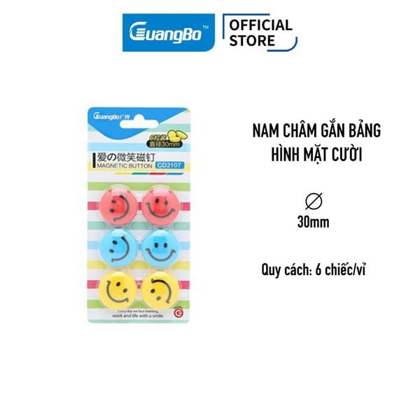 Guangbo CD2107 Smile Face Magnetic Button Set – 6pcs, 30mm Refrigerator/Whiteboard Magnets