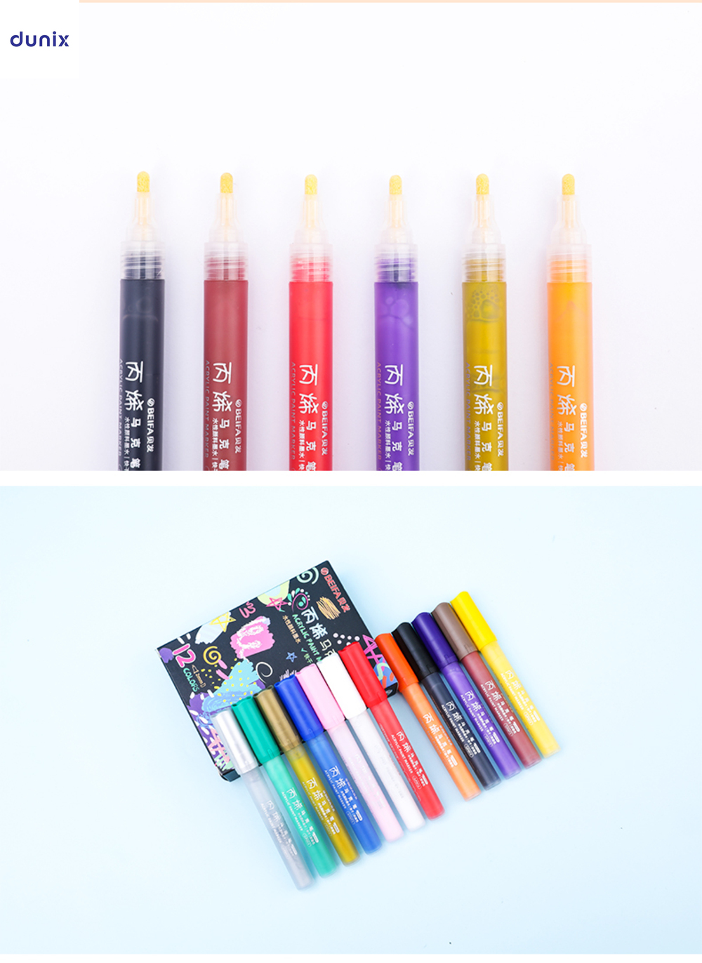 BEIFA 12-Color Acrylic Paint Marker Pens – Quick Dry, Waterproof, Multi-Surface Art Set