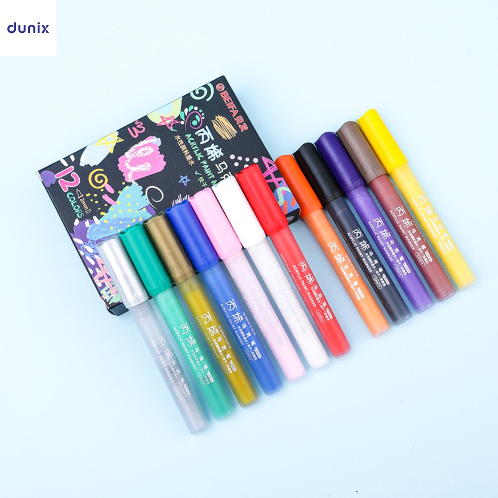 BEIFA 12-Color Acrylic Paint Marker Pens – Quick Dry, Waterproof, Multi-Surface Art Set