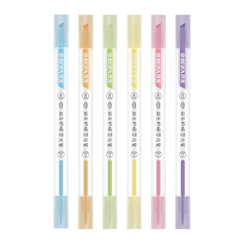 BEIFA Eye Protection Pastel Dual-Tip Highlighter Pens –  Soft Color, 6pcs Set