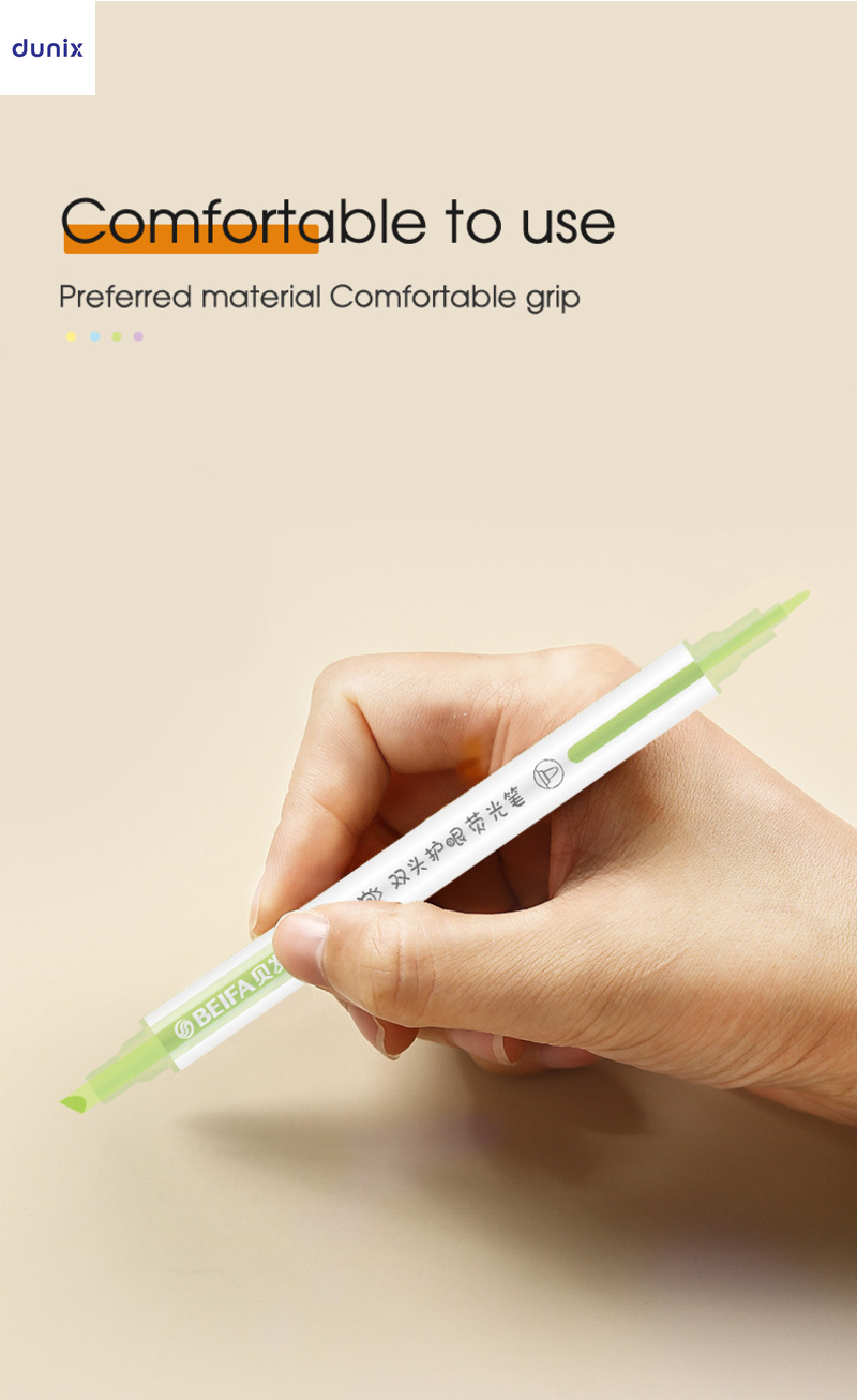 BEIFA Eye Protection Pastel Dual-Tip Highlighter Pens –  Soft Color, 6pcs Set