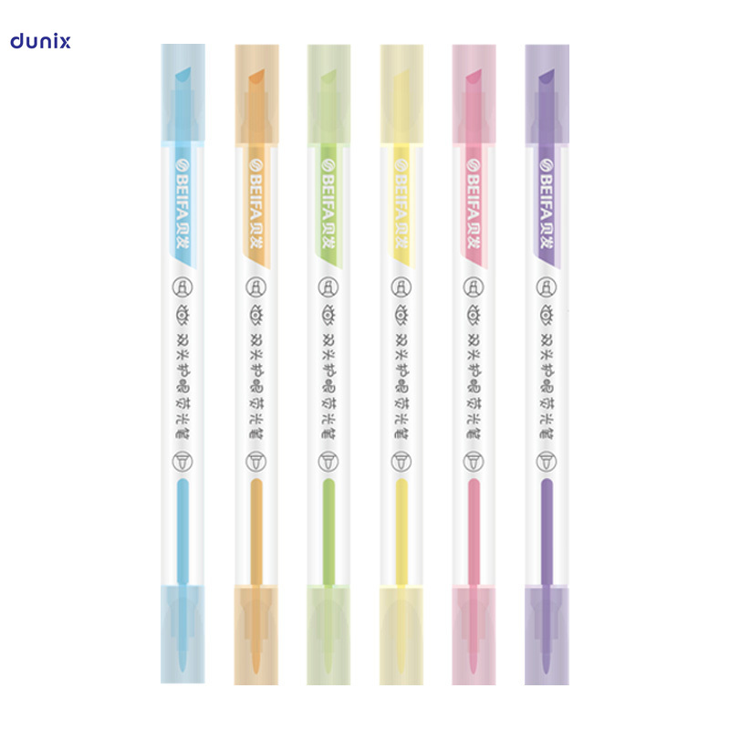BEIFA Eye Protection Pastel Dual-Tip Highlighter Pens –  Soft Color, 6pcs Set