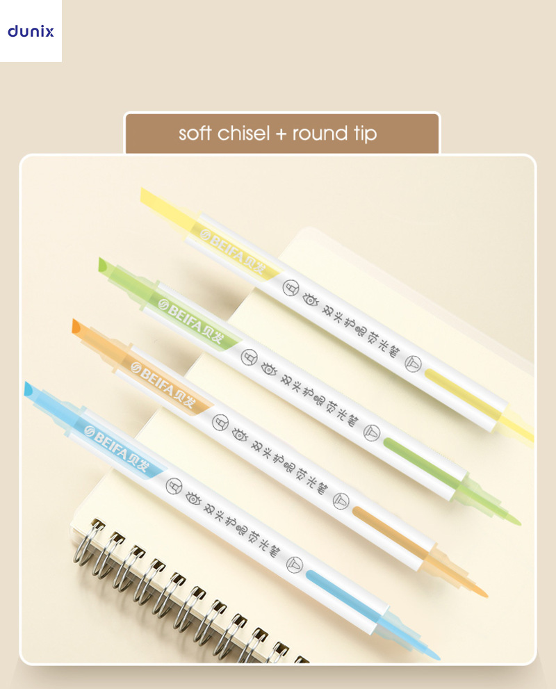 BEIFA Eye Protection Pastel Dual-Tip Highlighter Pens –  Soft Color, 6pcs Set