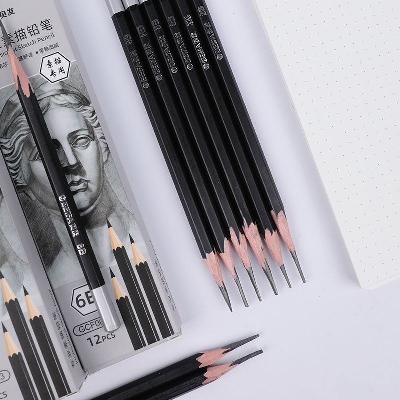 BEIFA Professional Sketch Pencils (12pcs Box) – HB Pencil, 2B Pencil, 4B pencil, 6B Pencil, 8B Pencil School & Art Sketching Set (HB–8B)