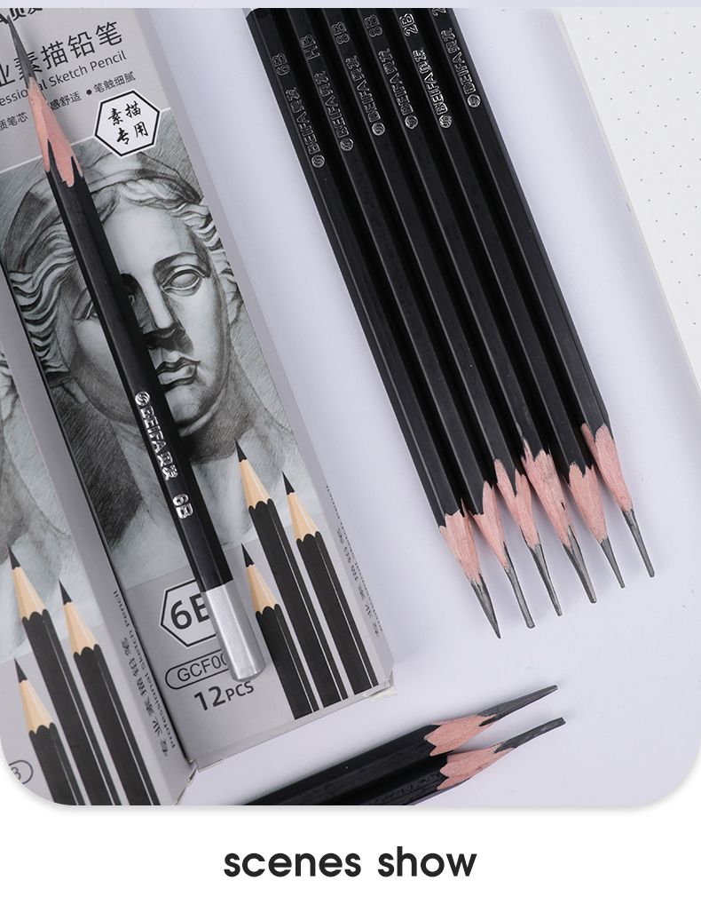 BEIFA Professional Sketch Pencils (12pcs Box) – HB Pencil, 2B Pencil, 4B pencil, 6B Pencil, 8B Pencil School & Art Sketching Set (HB–8B)