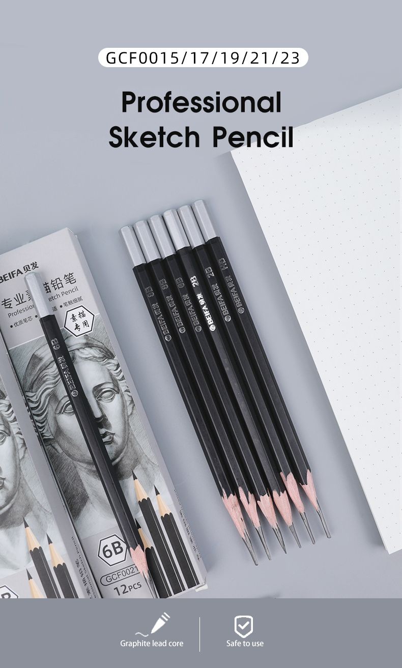 BEIFA Professional Sketch Pencils (12pcs Box) – HB Pencil, 2B Pencil, 4B pencil, 6B Pencil, 8B Pencil School & Art Sketching Set (HB–8B)